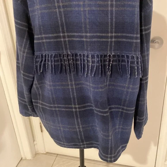 Collections Internationale Fringed women’s Blue Plaid Blazer/Jacket Size Large - Picture 8 of 17